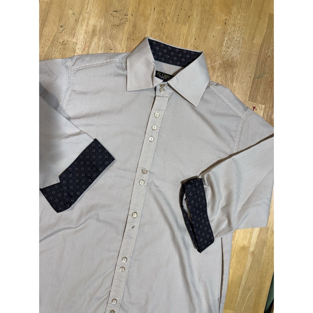 El General Shirt Mens L Beige Western Button Front Contrast Cuffs 3/4 Sleeve